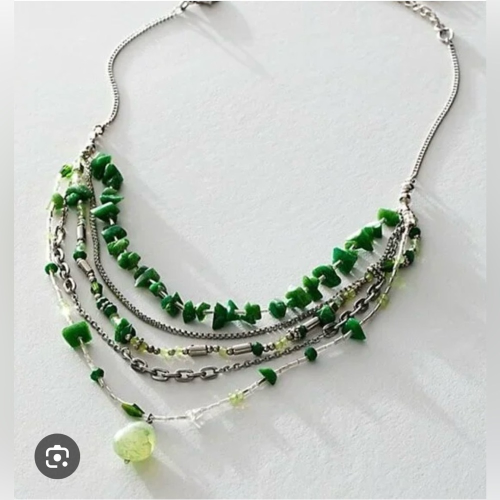 Free People Aurelia Layered Necklace in Jade Green NWT - Picture 1 of 8
